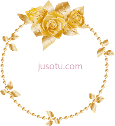 玫瑰花环金色边框装饰,rose oses wreath gold header border frame decor decorat PNG