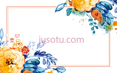 蓝水彩边框,envelope silhouette at get blue orange flower watercolor PNG