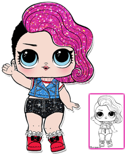 惊喜娃娃,glitter rocker coloring page PNG