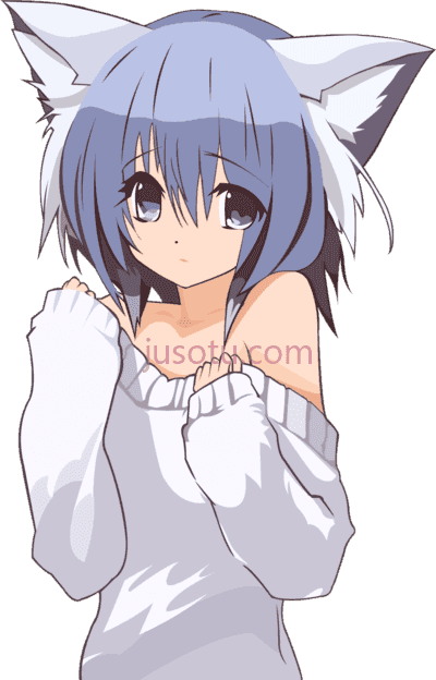 猫女郎,cat girl pullover anime neko blue hair PNG