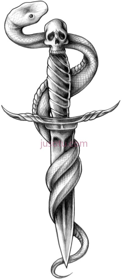 剑身蛇纹,snake tattoo around sword PNG