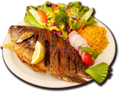 炸鱼,pescado frito con ensalada PNG
