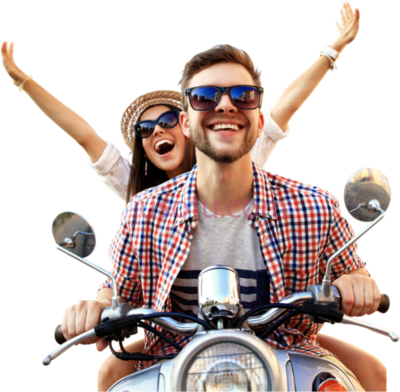 骑轻便摩托车旅行,couple on moped traveller person PNG