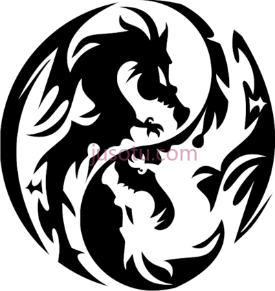 圆形部落纹身,stencil chinese yin japanese dragon yang PNG