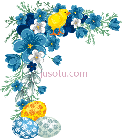蓝色角花,corner border flower PNG