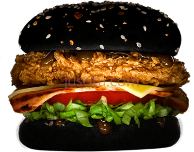 黑汉堡,kfc zinger black burger PNG