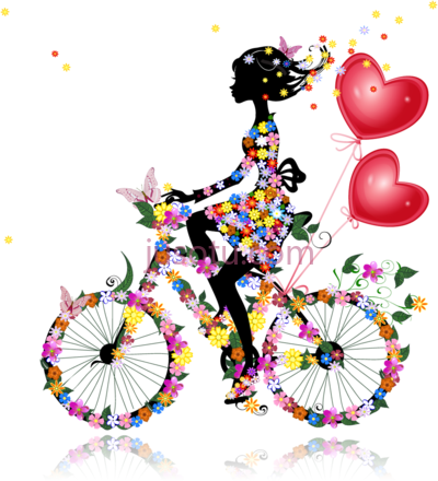 女孩花蝴蝶自行车,chicas con flores y mariposas multicolor girl silhouette PNG