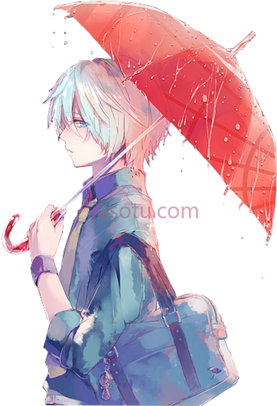 男孩雨伞,anime boy and umbrella white hair and blue eyes PNG