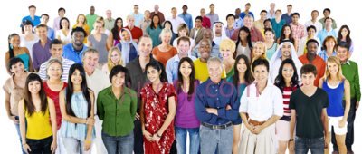 一大群形形色色人站在一起,large group diverse people standing together PNG