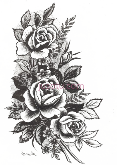 玫瑰纹身花,rose tattoo flowers PNG