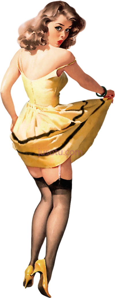黄色连衣裙女孩,pin up girl in yellow dress PNG
