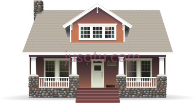 棕色平房,brown bungalow house beige roof and stone porch PNG