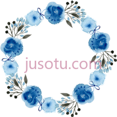 花环水彩蓝PNG