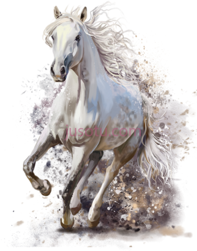 奔腾白马,white horse running painting PNG