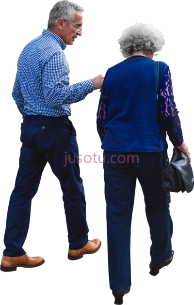 老年人步行,walking to a restaurant PNG