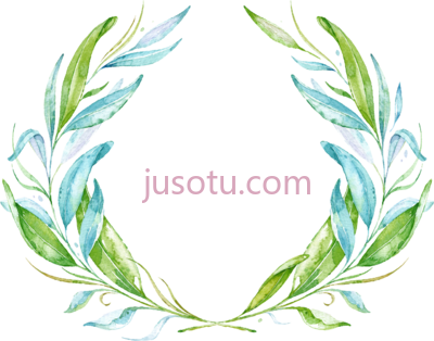 水彩画框绿叶,watercolor frame leaves greenery blue and green flowers PNG
