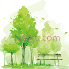 水彩树公园长凳PNG