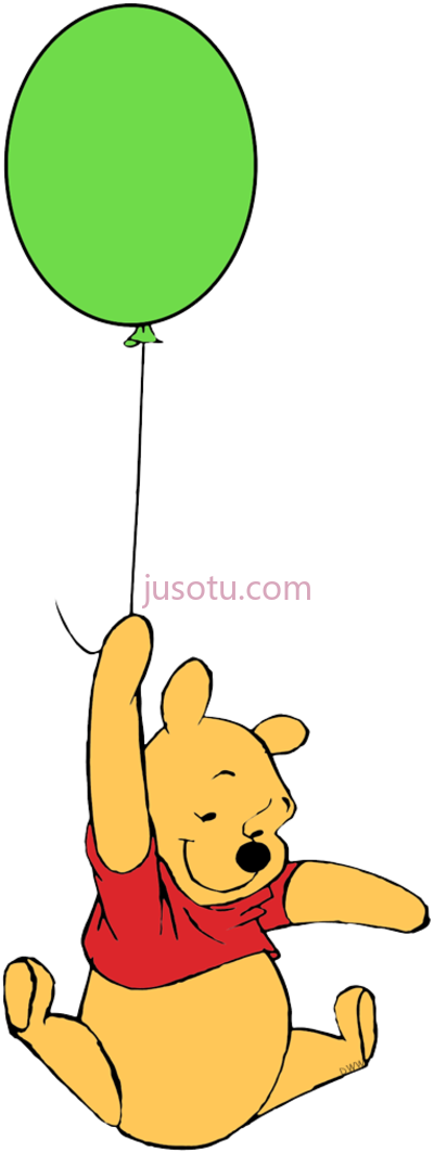 小熊维尼,pooh cheering floating from a green balloon PNG