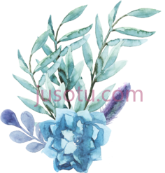 水彩花蓝色PNG