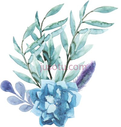 水彩花蓝色,watercolor flowers blue PNG