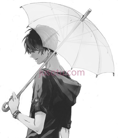 孤独悲伤男孩拿雨伞,monochrome anime guy holding an umbrella render by PNG