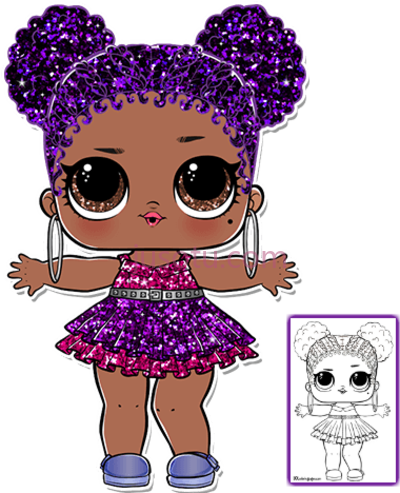 惊喜娃娃,purple queen lol doll coloring page PNG