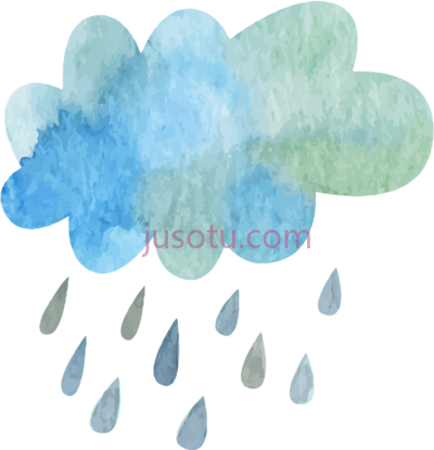 水彩云雨,watercolor cloud rain blueandgreen PNG