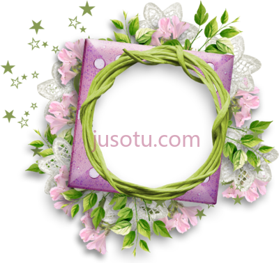 紫花圆框,purple flower round frame PNG
