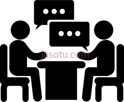 一男人坐桌子上谈生意,men couple sitting on a table talking about business PNG