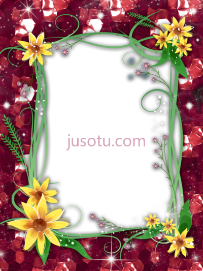 红花边框,red flower frame border PNG