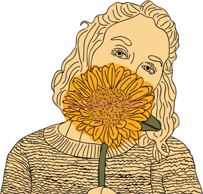 女孩向日葵花,girl sunflower sketch doodle art flowers PNG