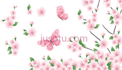 春天树枝粉红色花蝴蝶,spring branch pink flowers and butterflies PNG