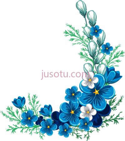 蓝花水彩花,forget me not corner border PNG