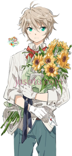 悲伤可爱漫画男孩,花 PNG