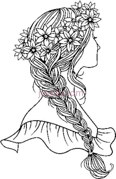 编织发辫子,hairstyle braid coloring page PNG