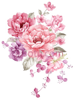 粉红色水彩花束, PNG